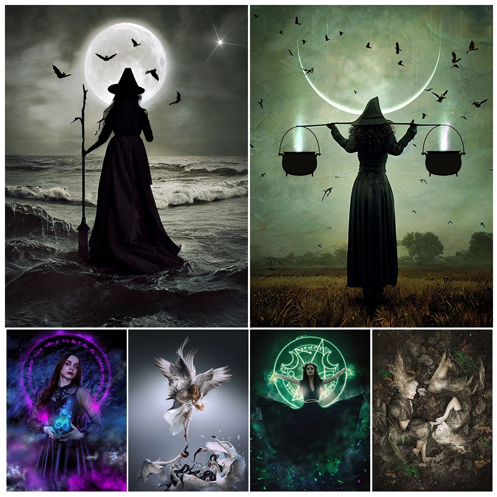 

Demon Goddess And Bats Witches Vintage Wall Art Print Wicca Pagan Witchcraft Demoness Feminine Altar Art Poster Print Decoration