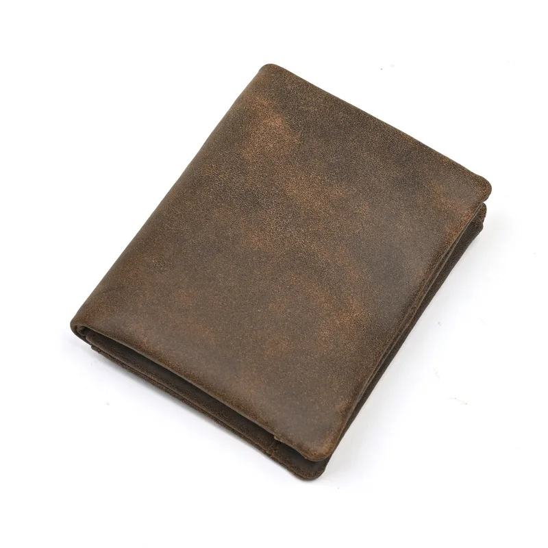 Genuine Leather Vertical Men's Wallet Retro Style with Multiple Card Slots and Coin Pocket