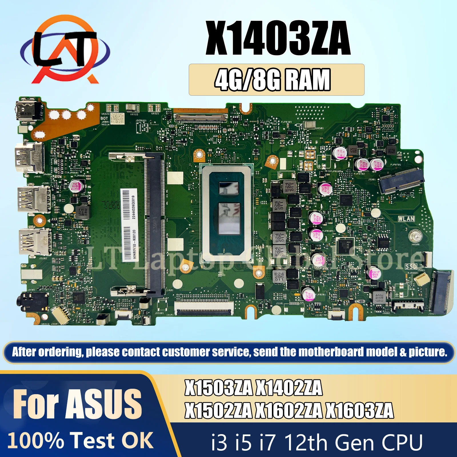 

X1403ZA mainboard For ASUS X1503ZA X1402ZA X1502za X1602ZA X1603ZA laptop motherboard with CPU i3 i5 i7 12th 4G/8G RAM DDR5