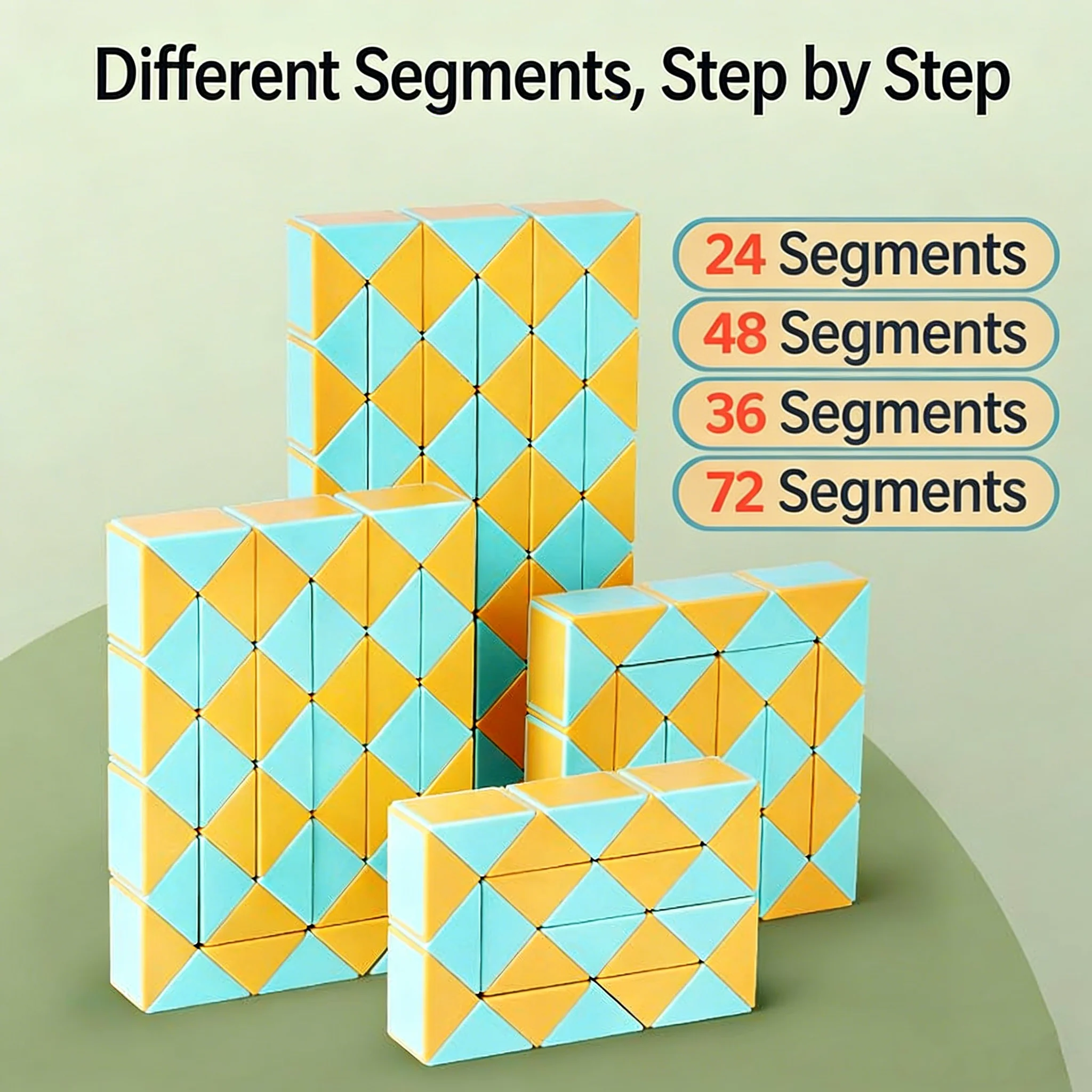 SENGSO مسطرة سحرية مجوفة 24/36/48/60/72 قطاعات كتل مكعب الأفعى السحري لعبة تململ للأطفال مكعب ألغاز ممتع ومسلي