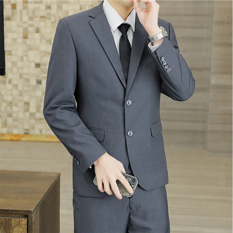 

2026 Новый однотонный свадебный костюм (костюм + брюки), модное красивое платье жениха, тонкий корейский деловой профессиональный костюм, комплект из двух предметов