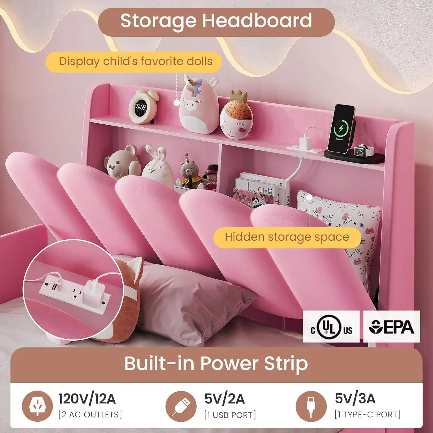 Twin Princess Velvet Storage Bed 4