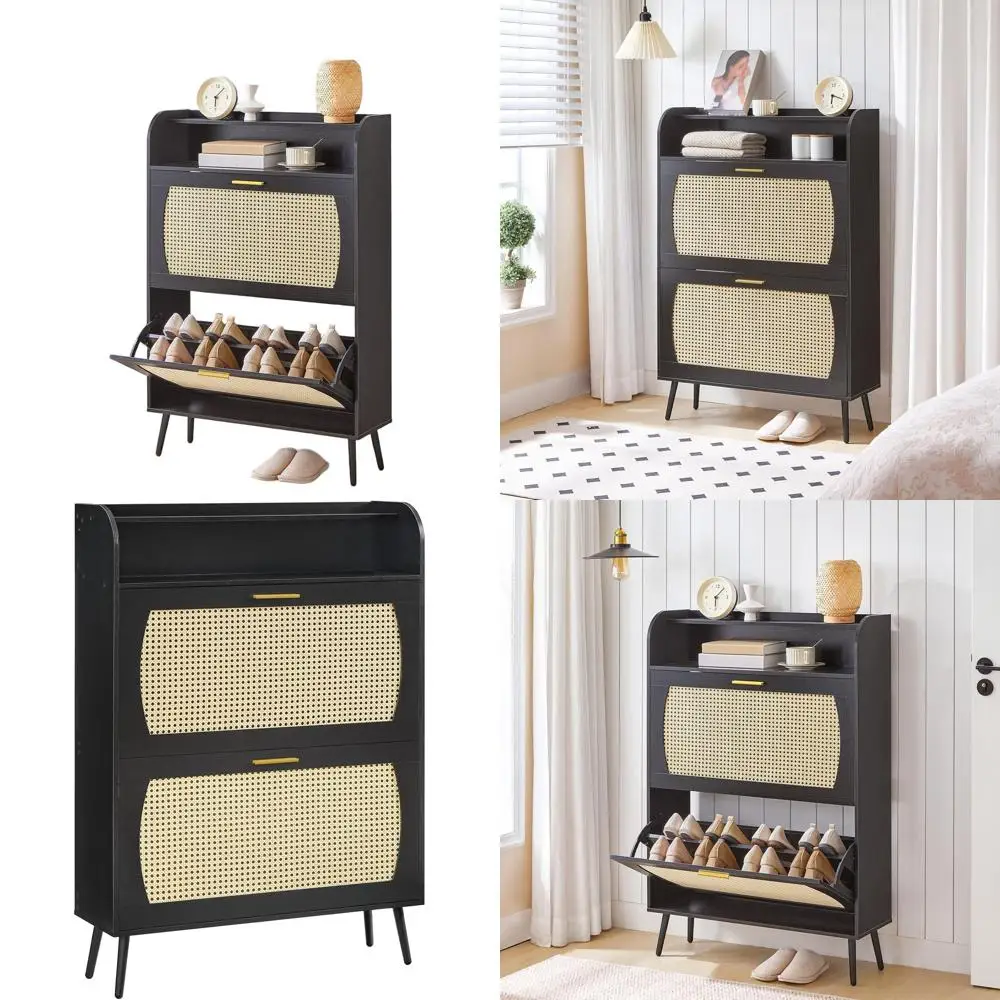 

Узкий регулируемый шкаф для хранения обуви для прихожей, гостиной и коридора, черный цвет