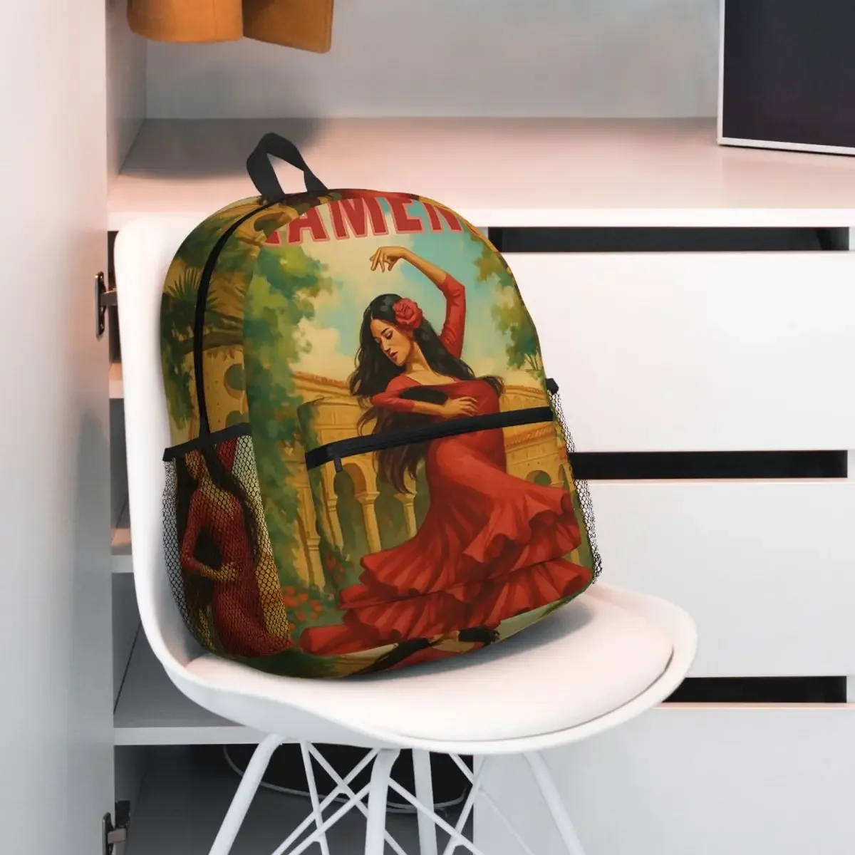 حقيبة ظهر فستان أحمر راقص الفلامنكو Daypack سعة كبيرة للأولاد والبنات حقيبة كتب مدرسية حقائب كتف للرجال والنساء #1