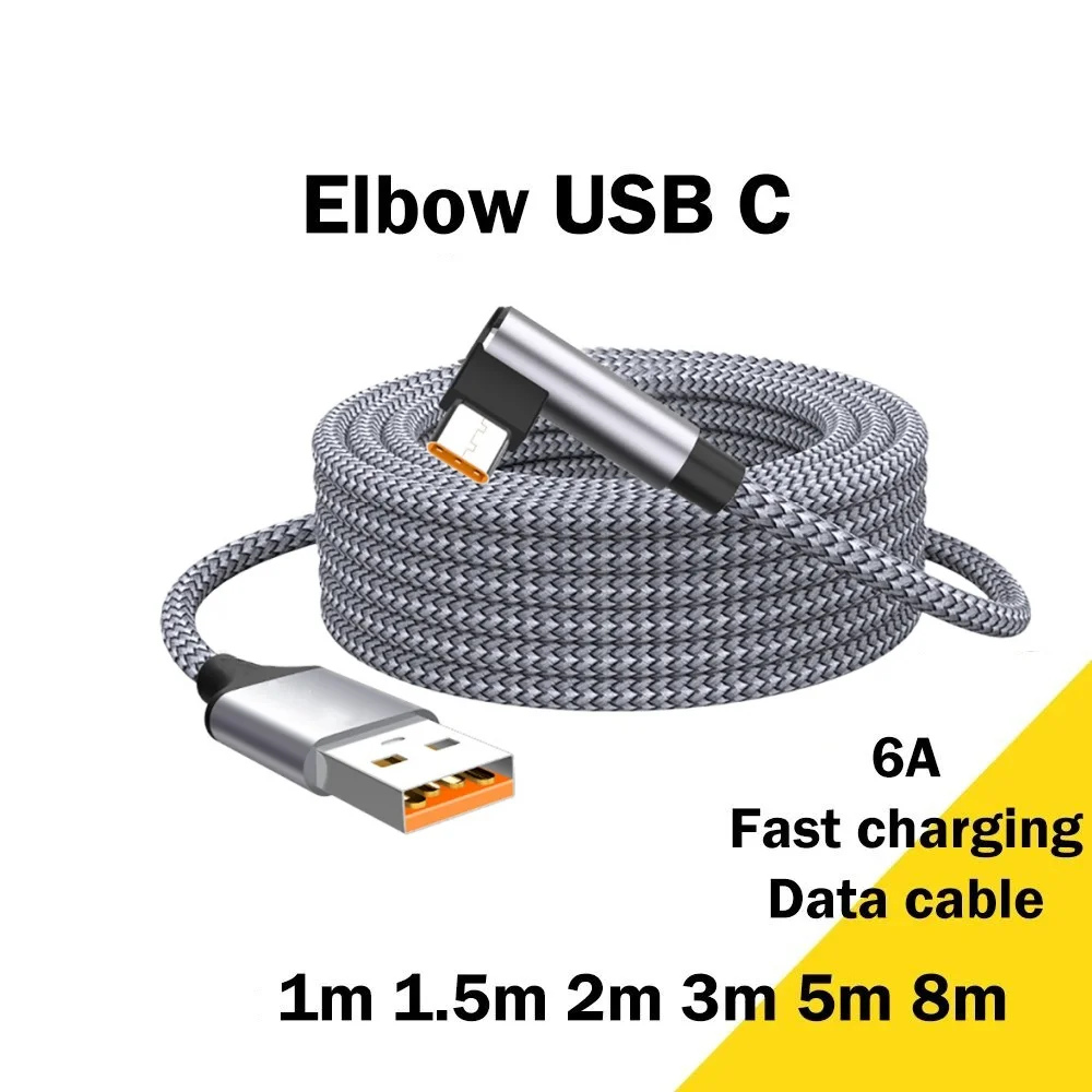 

Elbow USB Type C Charger Cable 6A High Speed Charging Extra Long 8 Meter for iPhone Xiaomi Gaming Camera C Port Fast Charging