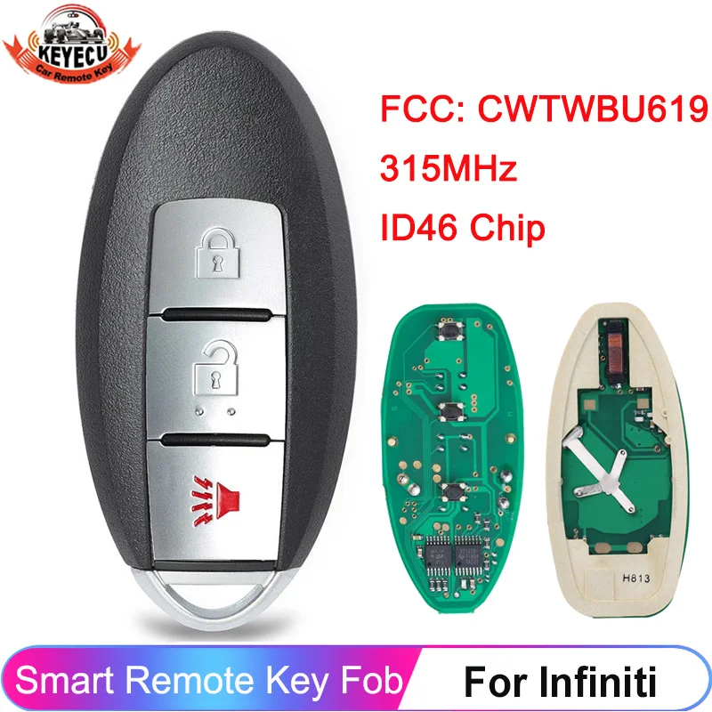 

KEYECU CWTWBU619 For Infiniti FX35 FX45 2005 2006 2007 2008 315MHz ID46 Chip Smart Remote 3 Button Fob Car Control Key