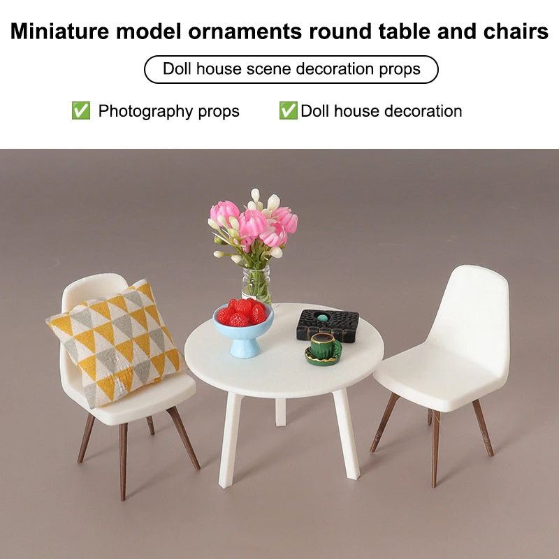 

Tiny Dollhouse Table and Chair Set, 1/12 Scale - Living Room Decor Accessories & Micro Scene Props