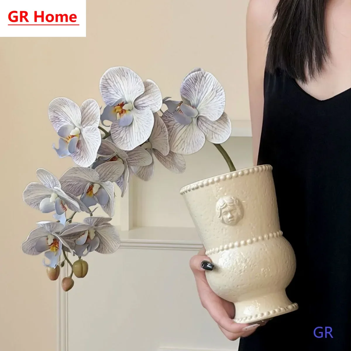 European Relief Ceramic Vase for Flowers, Minimalist Table Decor Home Accent