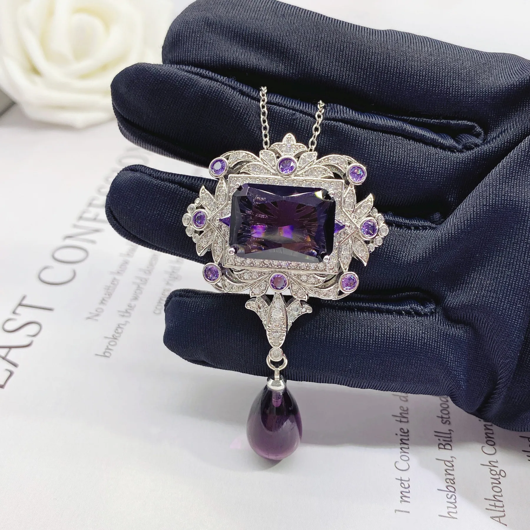 925 Silver Luxury Necklace for Women Purple Zircon Neck Accessories Women\'s Engagement Anniversary Jewelry Valentine\'s Day Gift