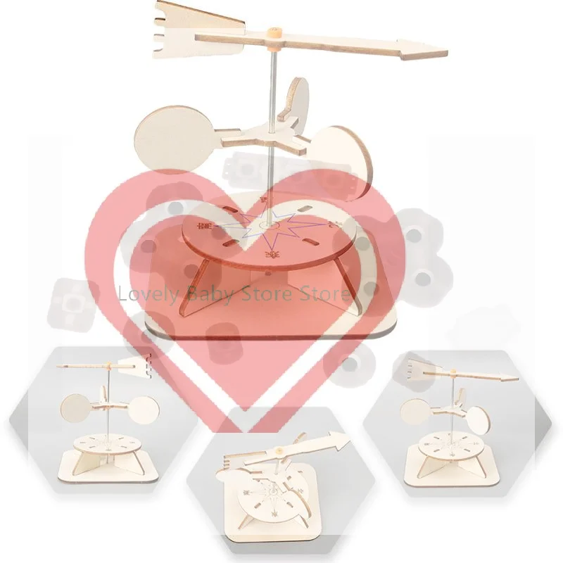 【BS】3D Wind Vane Wooden Puzzle DIY Physical Model Science Experiment Educational Toy Assembly Model DIY Decoration Gift