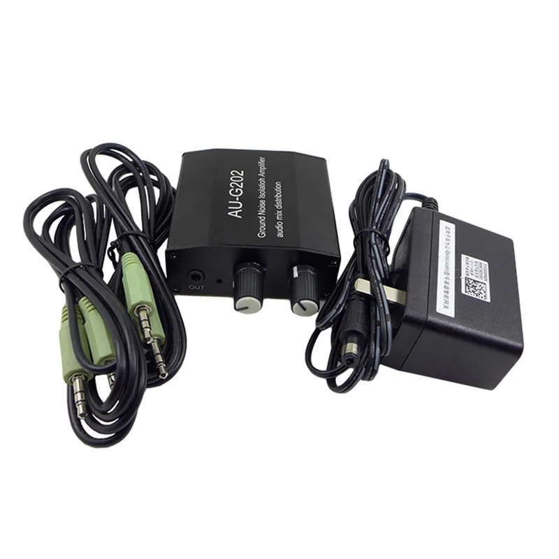 AUG202 موزع خلاط الصوت DC5-18V مضخم عزل الضوضاء الأرضي أسود قابس الولايات المتحدة