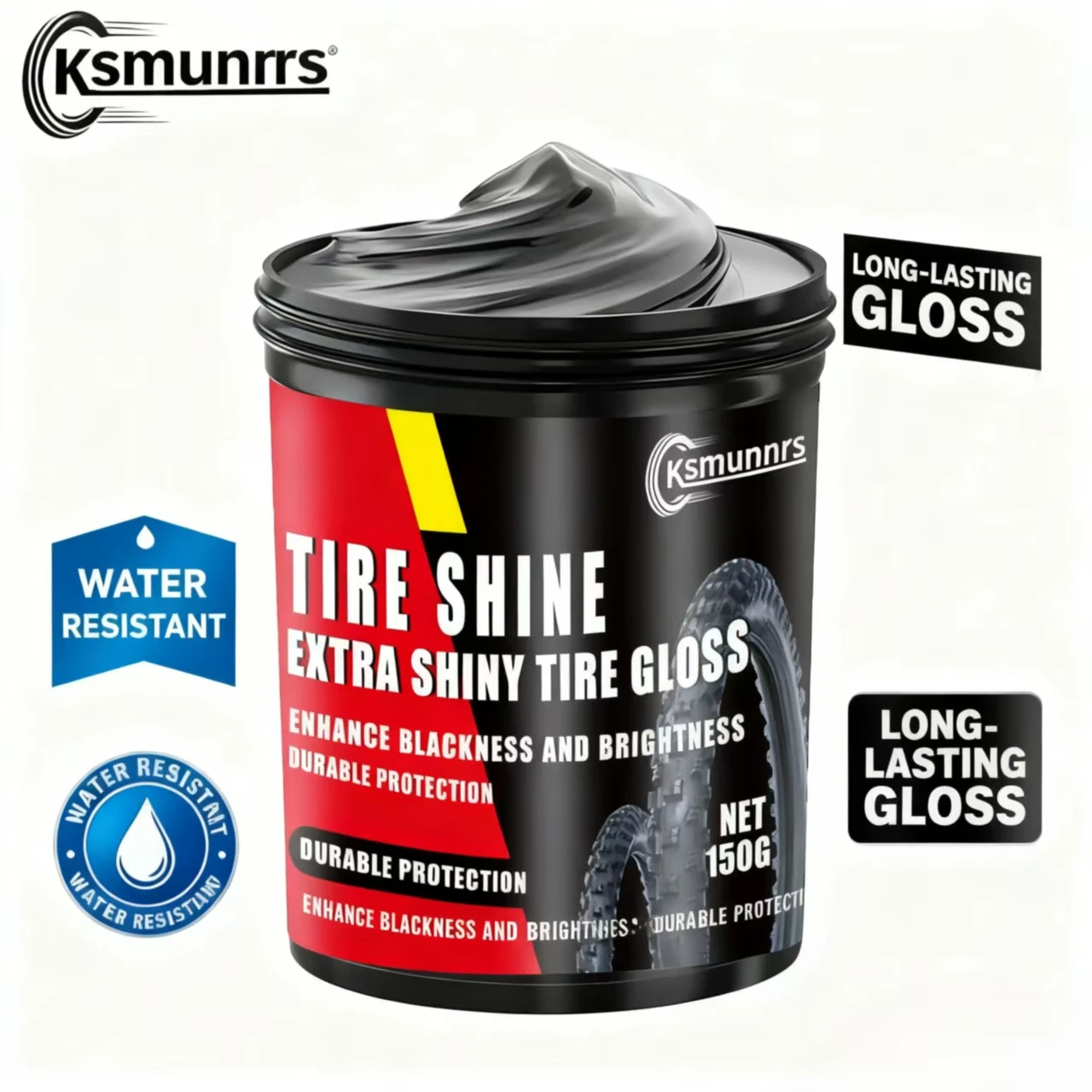 Ksmunnrs Tire Shine 150g, Extra Shiny Tire Gloss with Durable Protection, Ultimate Black & Bright Tire Care for Car & Motorcycle