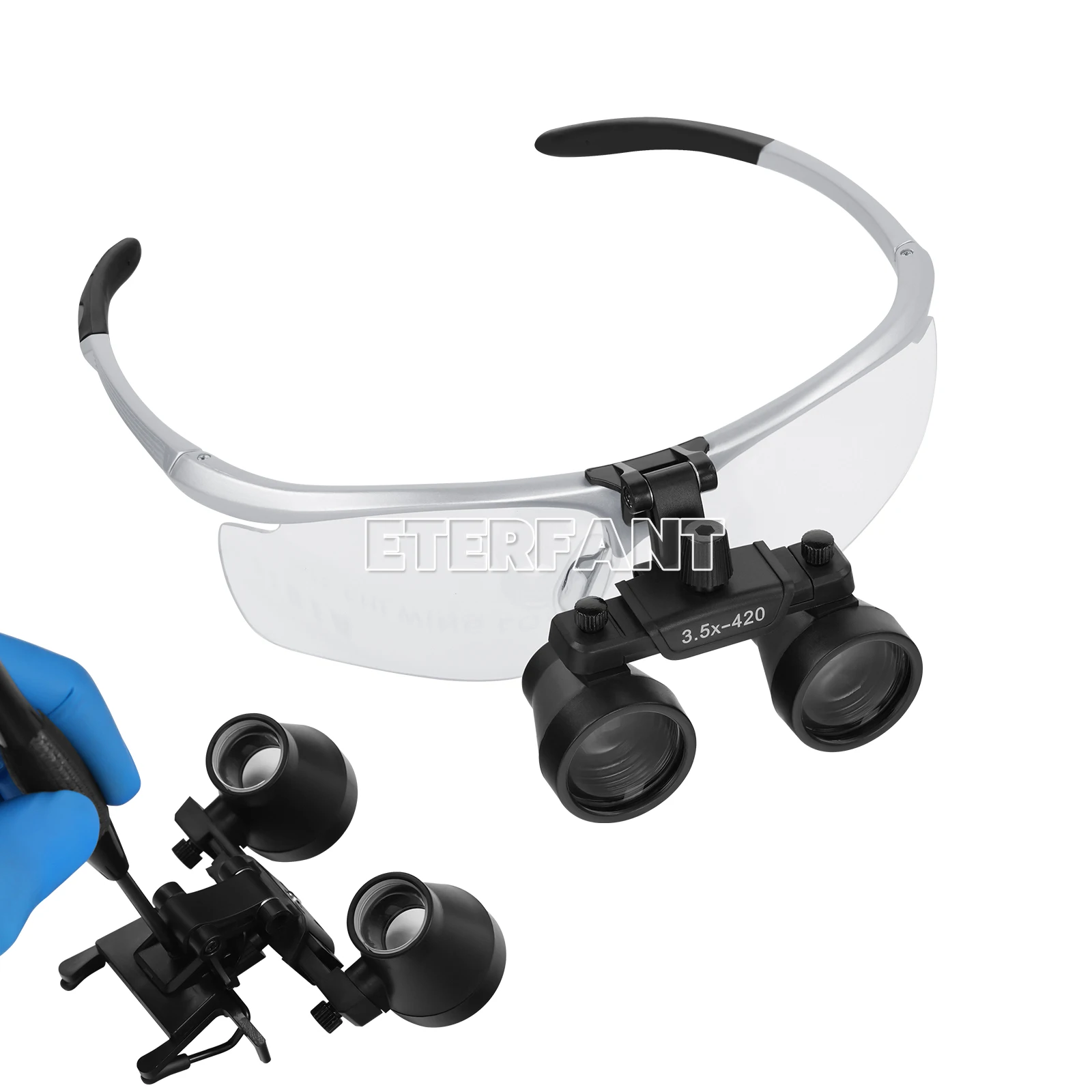 ETERFANT Dental Medical Surgical Binocular Magnifier Loupes High-Definition Optical Lens 3.5X-420mm Silver