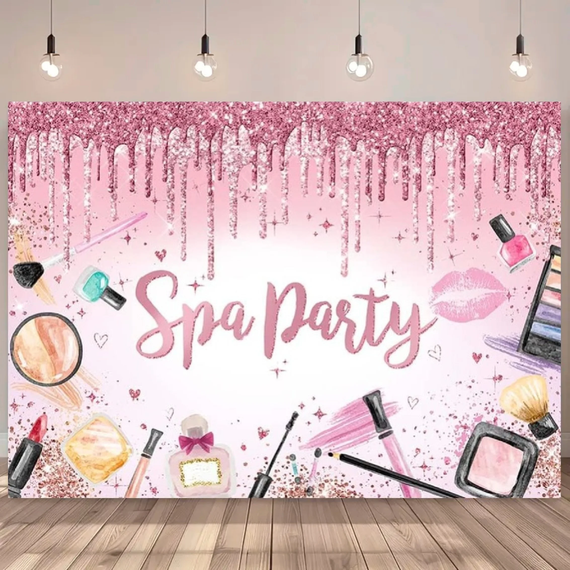 Un pancarta de fondo de fiesta de spa de poliéster; decoración universal para fiestas de cumpleaños de maquillaje de princesa; fondo dulce