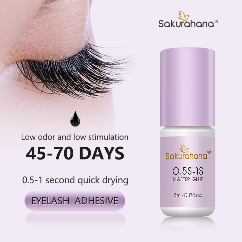 SAKURAHANA 5ml Eyelash Glue Fast Drying Lash Glue Cluster Low Odor Lashes Extension Transparent & Black 0.5-1sec Super Bonder