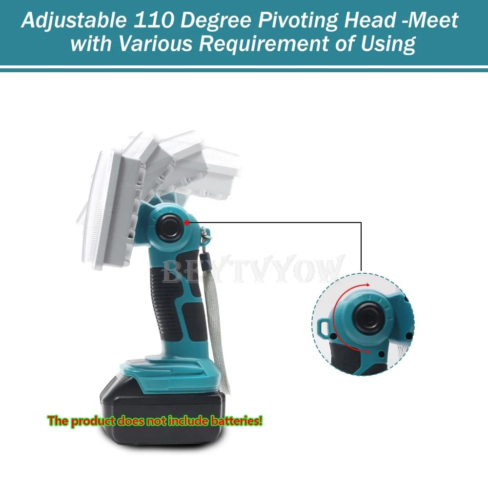 Projecteur LED sans fil 40W 4200LM, Compatible avec batterie Makita 18V, lampes de poche, lampe de travail avec USB 5V 2,1a