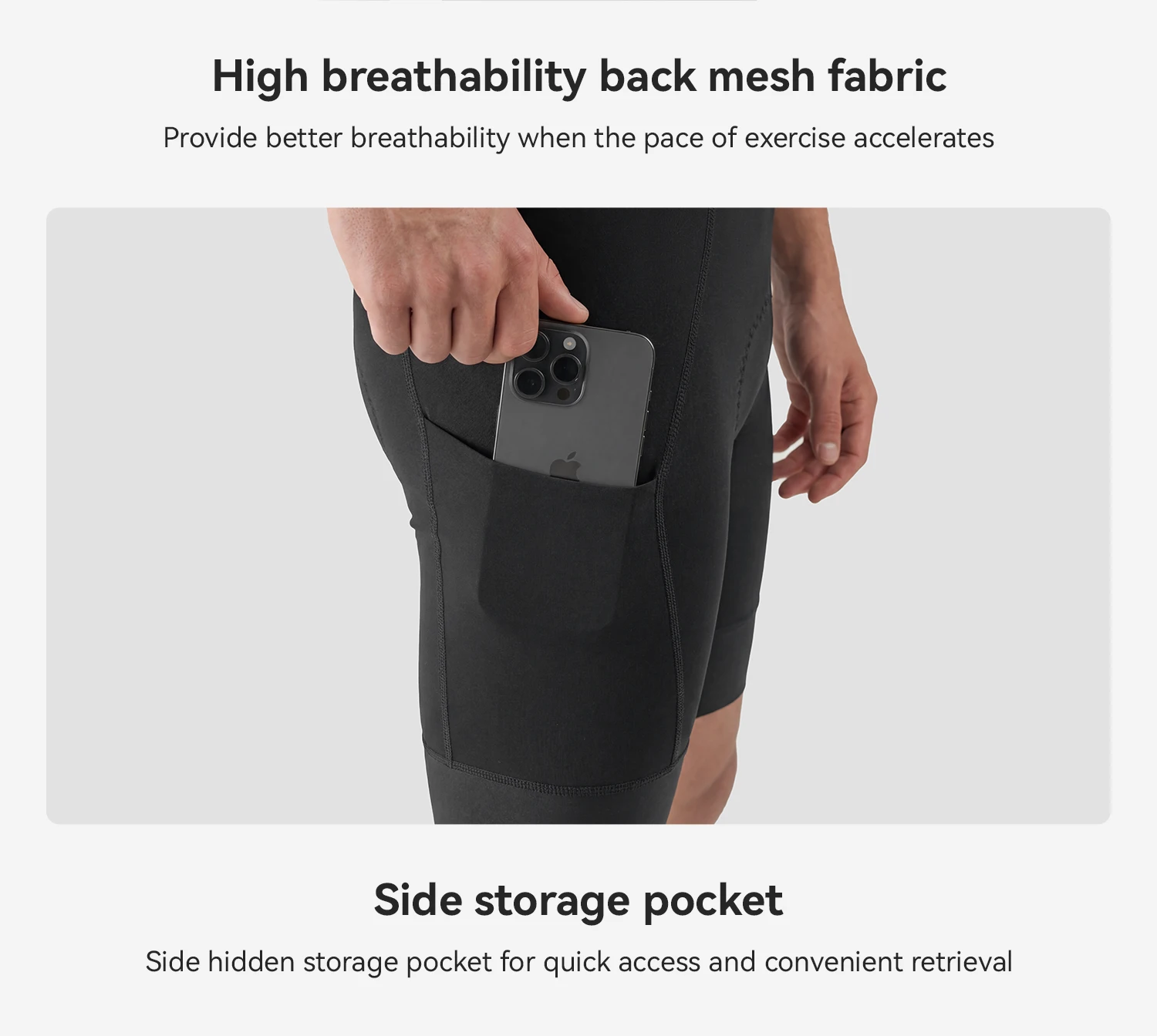 ROCKBROS Sommer-Radlerhose Leichtgewichtig Hochelastisch Atmungsaktiv Weiche Schwammpolsterung Seitentasche Herren-Radlerhose – Detail 10
