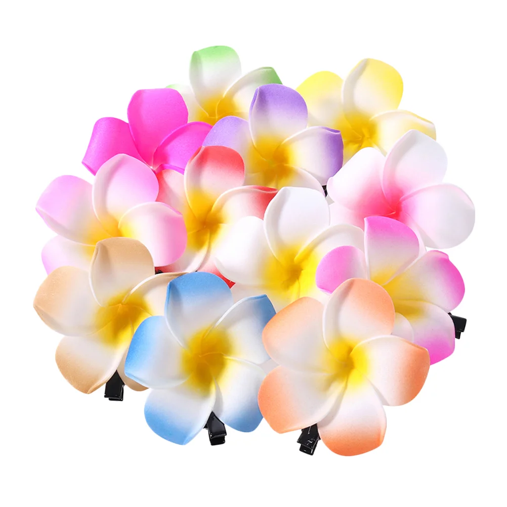  12 Pcs Frangipani Headdress Hair Clip Hawaii Flower Accessory Plumeria Barrette Hawaiian Clips Metal