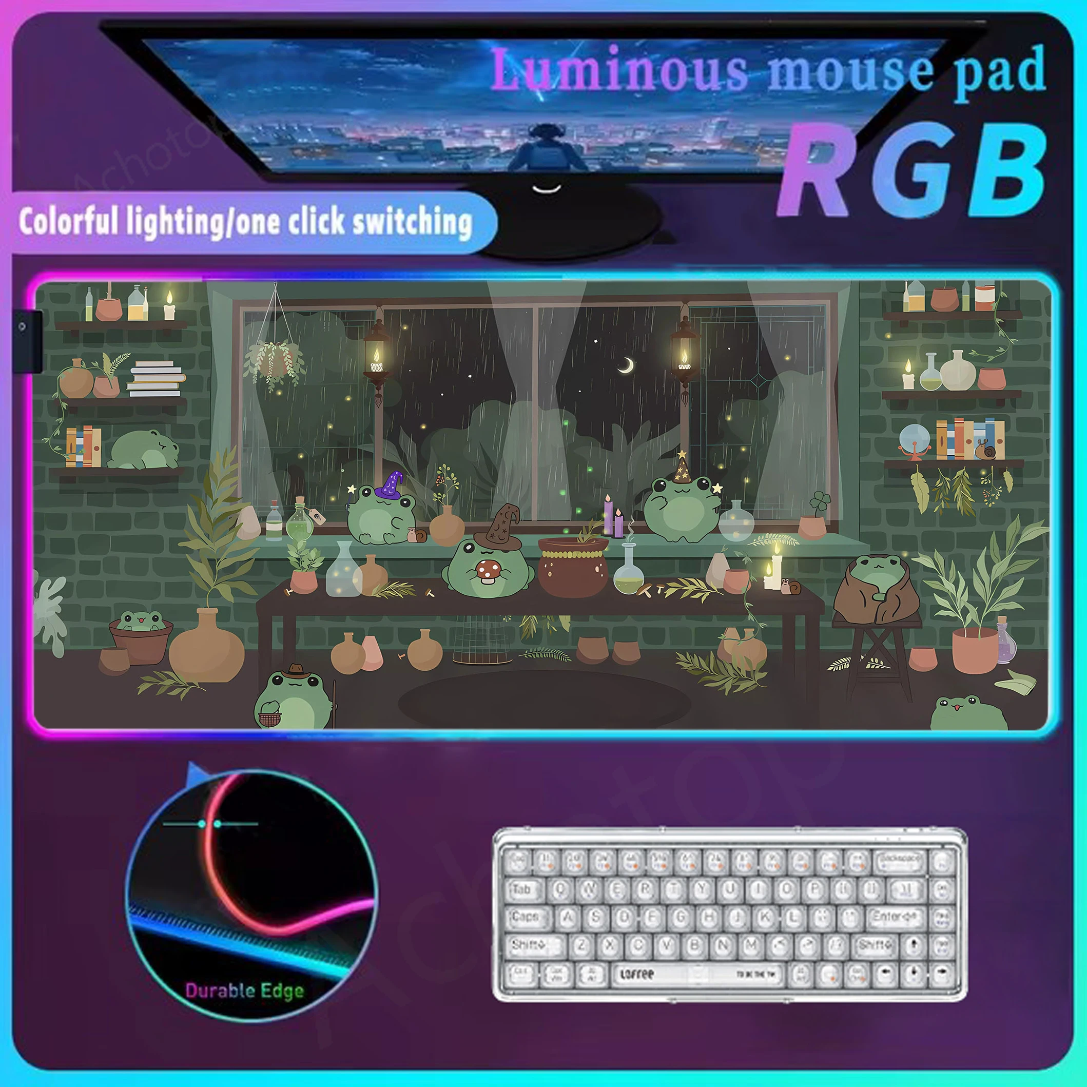 Green Plant Rgb Mouse Pad Grande Gaming Led Mousepad Kawaii Cute Mouse Mat Gamer Luminous Keyboard Pads XXL 900x400mm Mousepads