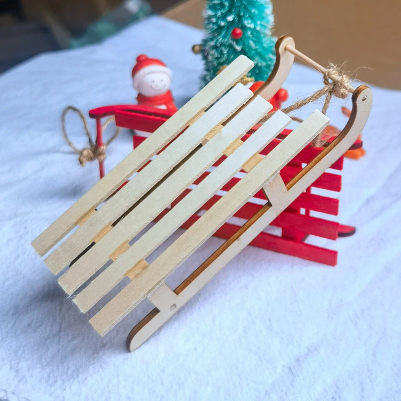 Dollhouse Miniature Mini Wooden Christmas Sleigh Model DIY Doll House Landscape Decor Accessory Toy