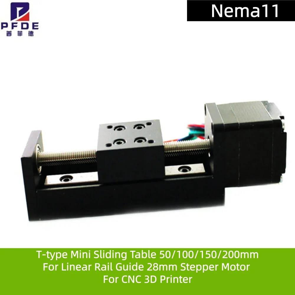

NEW T-type Mini Sliding Table 50/100/150/200mm For Linear Rail Guide With Nema11 28mm Stepper Motor For CNC 3D Printer