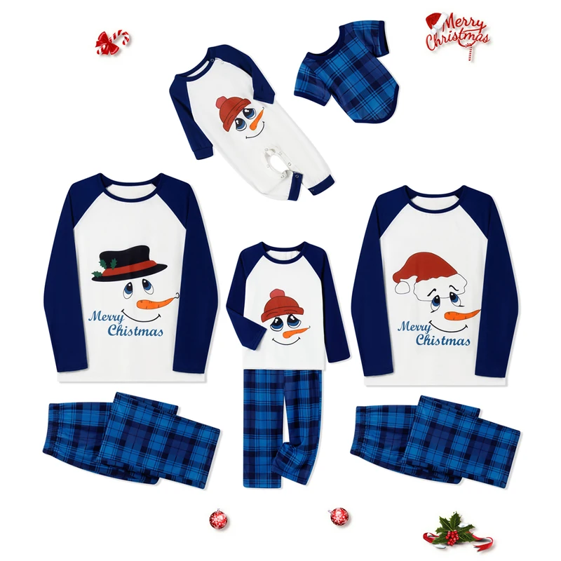 Christmas Family Matching Pajamas Set Letter Print Long-Sleeved Tops with Plaid Trousers Xmas Sleepwear Outfits