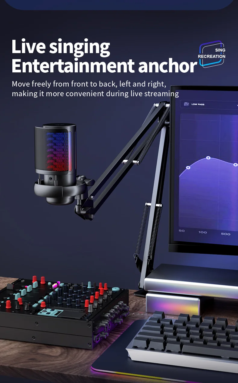 ME6S USB Condenser Gaming Professional Podcast Microphone Studio Recording Microphone Ampliant RGB Gaming Microphone