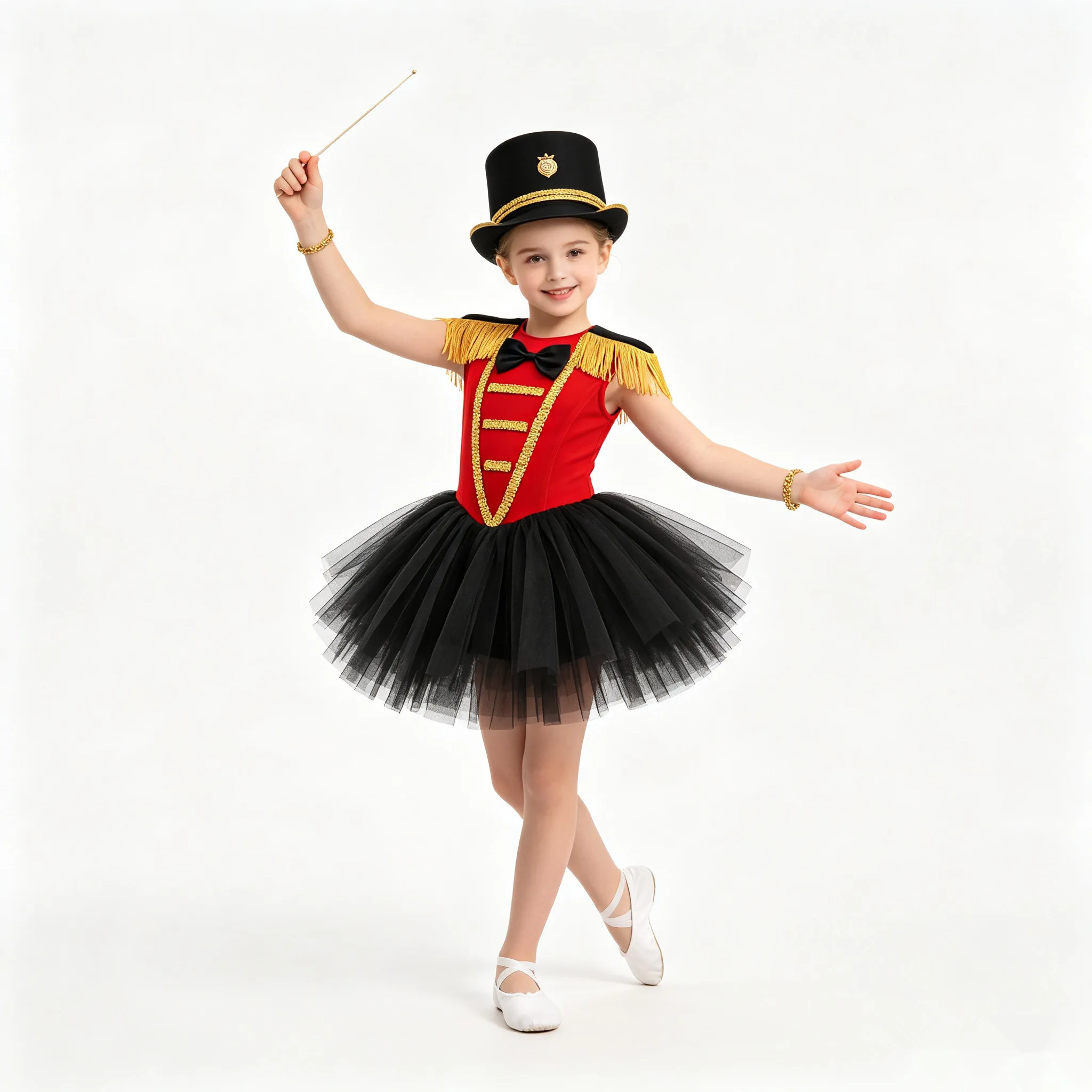 Kids Girls Circus Ringmaster Costume Sleeveless Velvet Tulle Dance Tutu Leotard Dress Halloween Party Carnival Magician Clothes