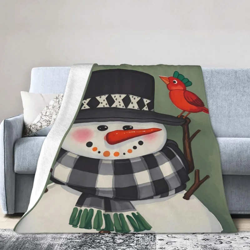 

Christmas and New Year blankets, soft flannel snowman and bird cushion sofa, living room winter decoration blanket 80INX60IN