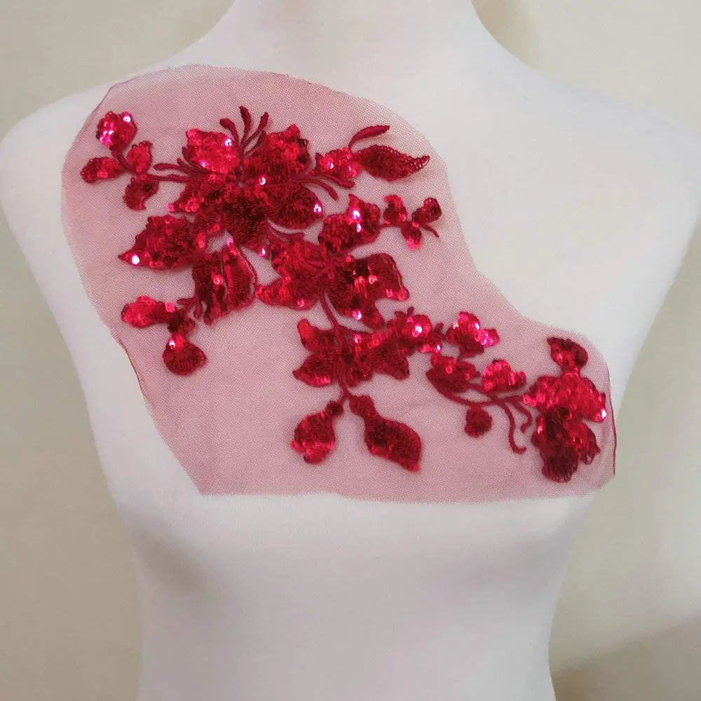 1 Pc White Sequin Embroidery Patches Fabric Applique DIY Evening Dress Wedding Decoration Lace Patch Sewing Repair