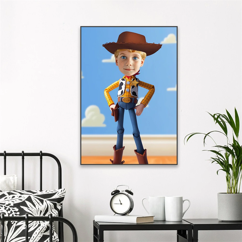 Custom Iron Man Photo Cartoon Prints Personalized Woody Portrait for Kid Caricature Poster Toy Story Canvas Painting Boys Gifts