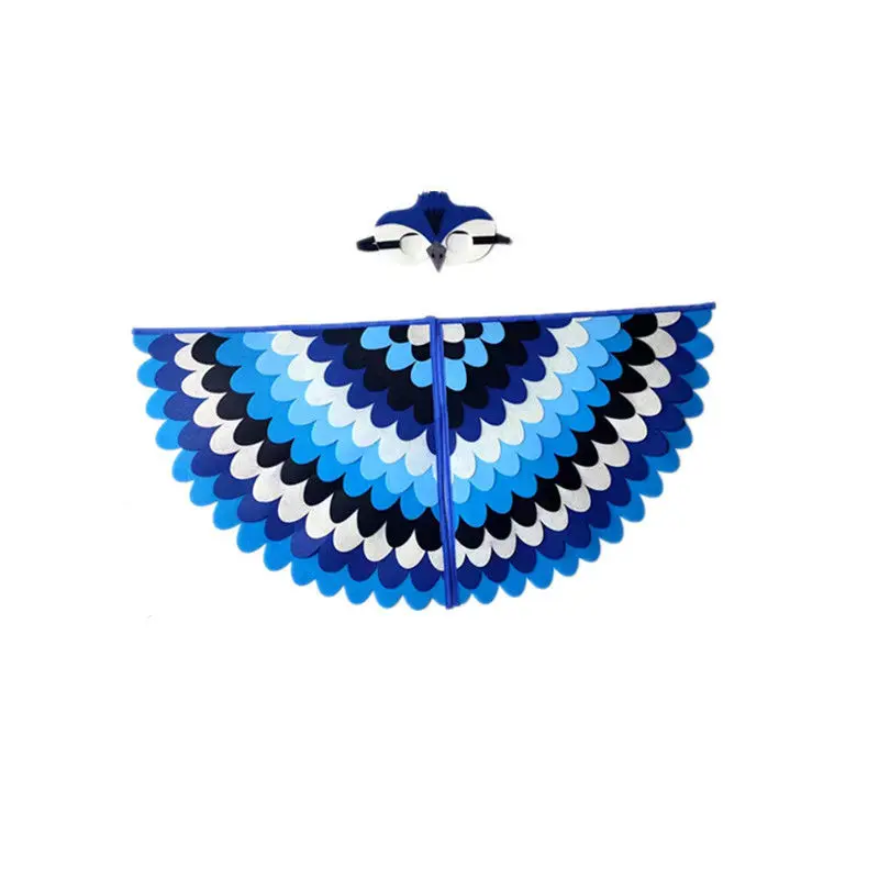 Bird Cape Set for 100-140cm Kids | Peacock & Parrot Felt Costume (Wings + Headpiece, Preschool Performance)