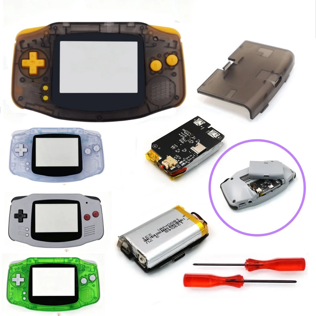 Rechargeable Battery Module For Game Boy Advance For GBA Laminated V5 V2 Type-C Charging Port Battery Cover USB-C W/New Shell