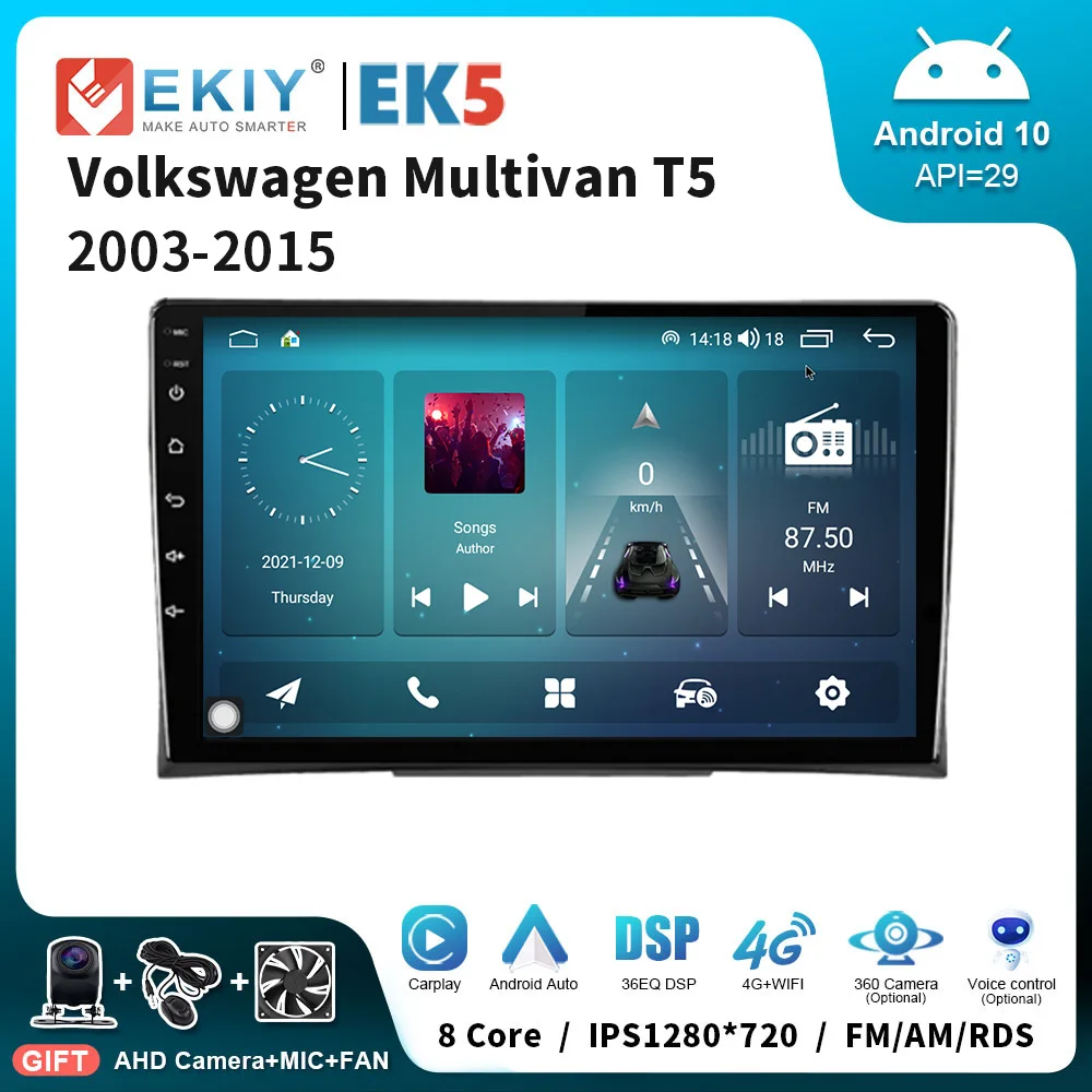 EKIY-Car Radio Multimedia Video Player, Navegação GPS, Áudio DSP Stereo, 2 Din, Sem DVD, Volkswagen Multivan T5 2003-2015, EK5