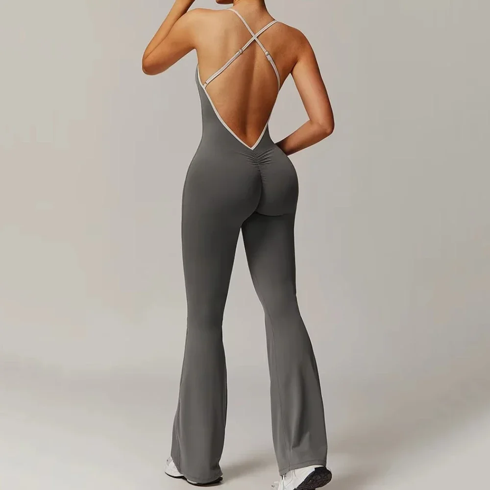 

Women Slim Gym Jumpsuit V-back Casual Fitness Rompers Female Sports Workout Playsuit Activity Streetwear Overall Sportswear
