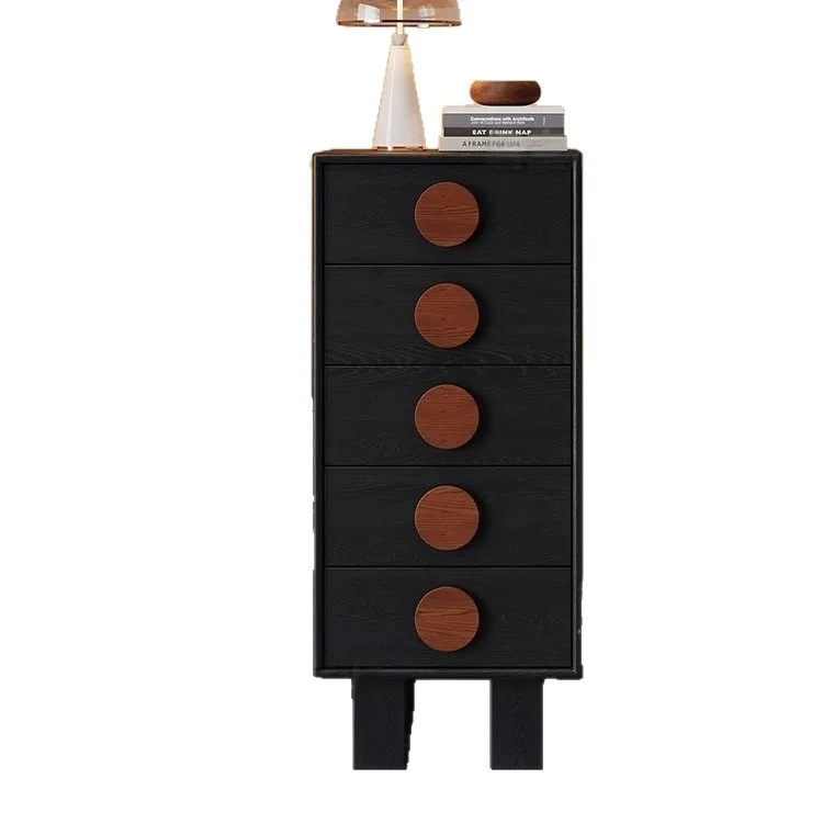 

Retro style chest of drawers is super narrow, high style is black against the wall, solid wood small apartment living room