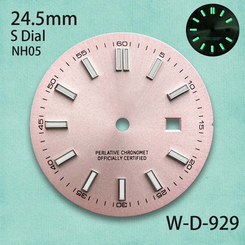 24.5mm High Quality S Logo Sunburst Dial Suitable For NH05 Movement Green Luminous Ladies' Watch Modification Accessories