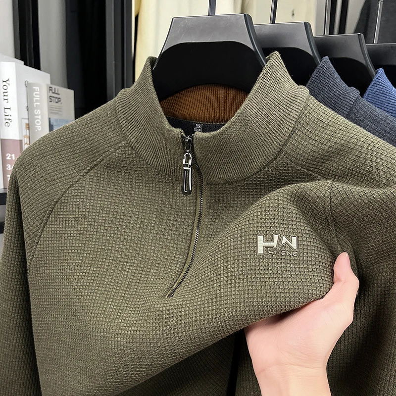 

Men's Autumn Winter Long Sleeves Knitwear Sweater Stand Collar Zipper Embroidery Keep Warm Hoodie Leisure Trend Fashion Clothes