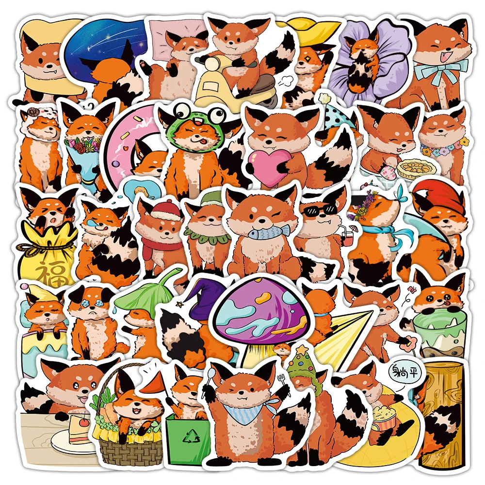 10/30/60pcs Cute Animal Fox Vulpes Graffiti Stickers for Laptop Luggage Phone Car Bike Waterproof Cartoon Sticker Decal Kid Toys