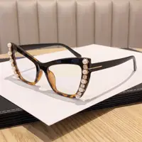 1 par de gafas de estilo europeo y americano con montura de ojo de gato y adornos de pedrería, diseño moderno y versátil de alta calidad que hace que las mujeres parezcan más jóvenes, gafas decorativas con filtro de luz azul, elegantes y sencillas, fabric