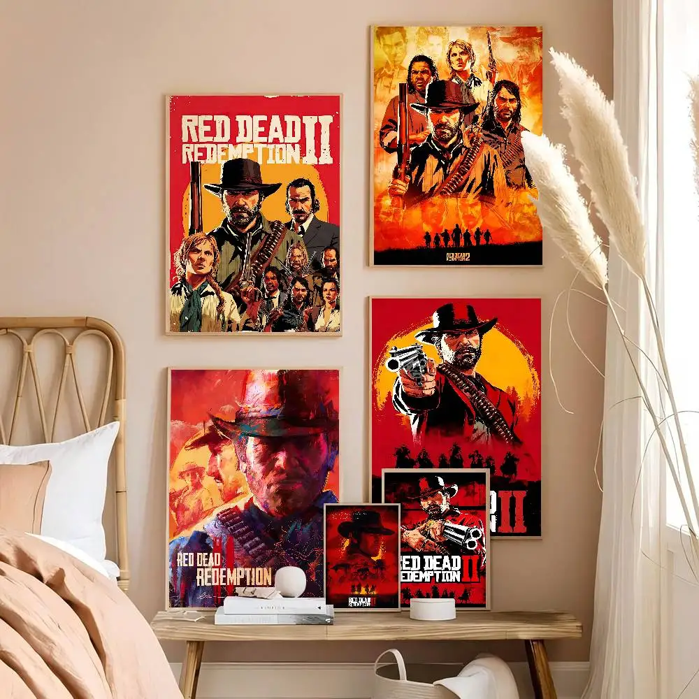 Game R-Red Dead R-Redemption 2 DIY Sticky Poster Waterproof Paper Sticker Coffee House Bar Home Decor