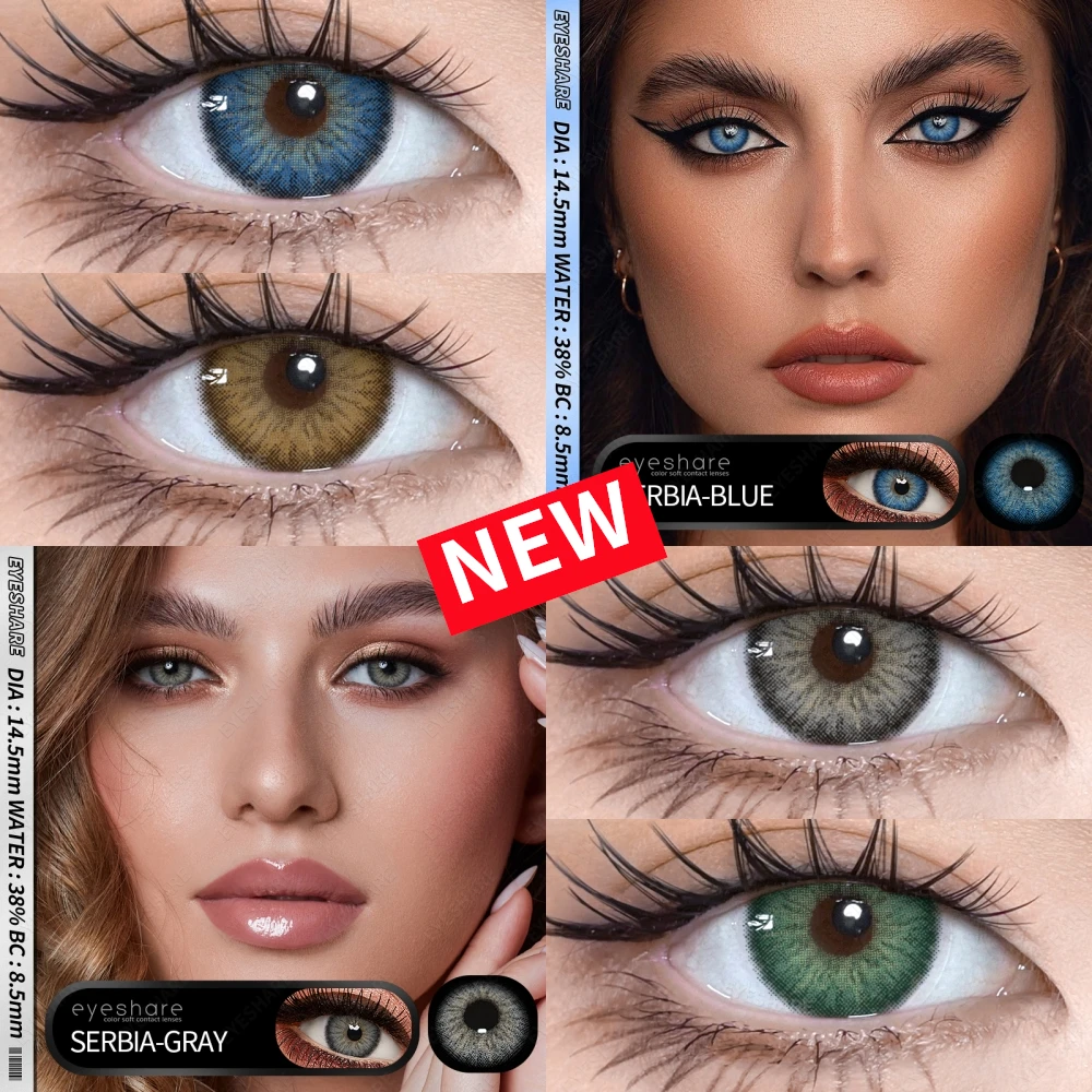 EYESHARE Neue farbige Kontaktlinsen für Augen, 1 Paar modische blaue Augenlinsen, braune Kontakte, grüne Gläser, jährliche graue Kontakte