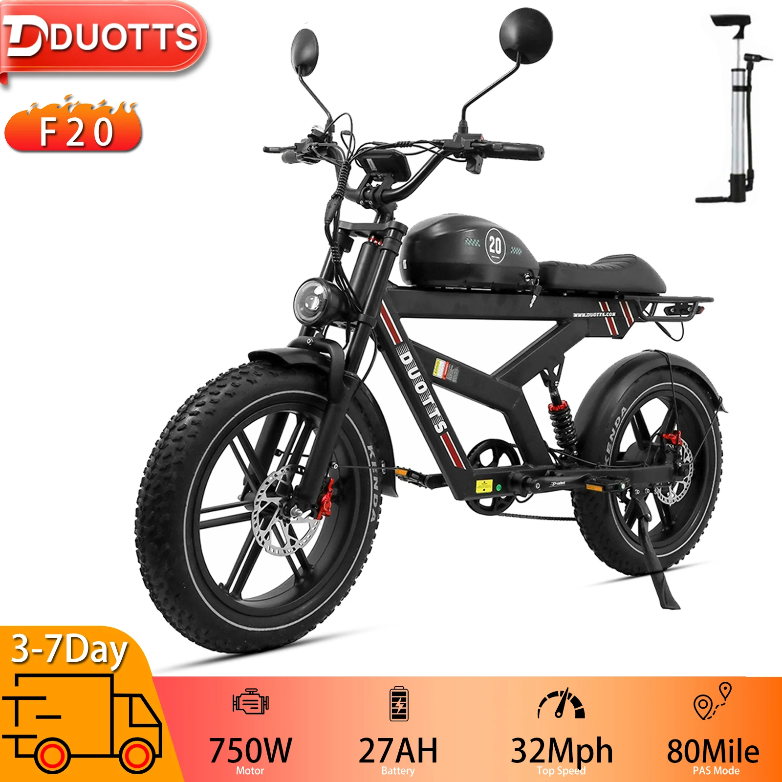 

Электрический велосипед для взрослых DUOTTS F20, 20 дюймов, 1000 Вт, максимальный диапазон 80 миль, 52 В, 27 Ач, максимальная скорость 32 миль, 70 Нм, компьютерный внедорожный электрический велосипед