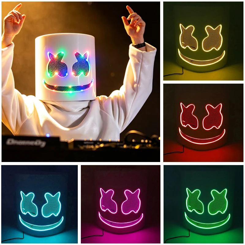 Glowing DJ Marshmello Maske Hip Hop Dance Bar Nachtclub Show Requisiten DIY LED Marshmallow Cos Maske Diy Männer DJ Disco Mascara Disfraz