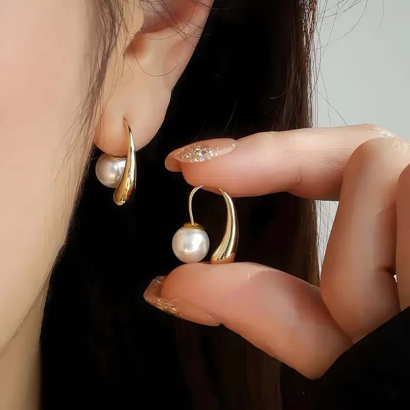 2pcs Hypoallergenic Stainless Steel imitation pearl design Stud Earrings