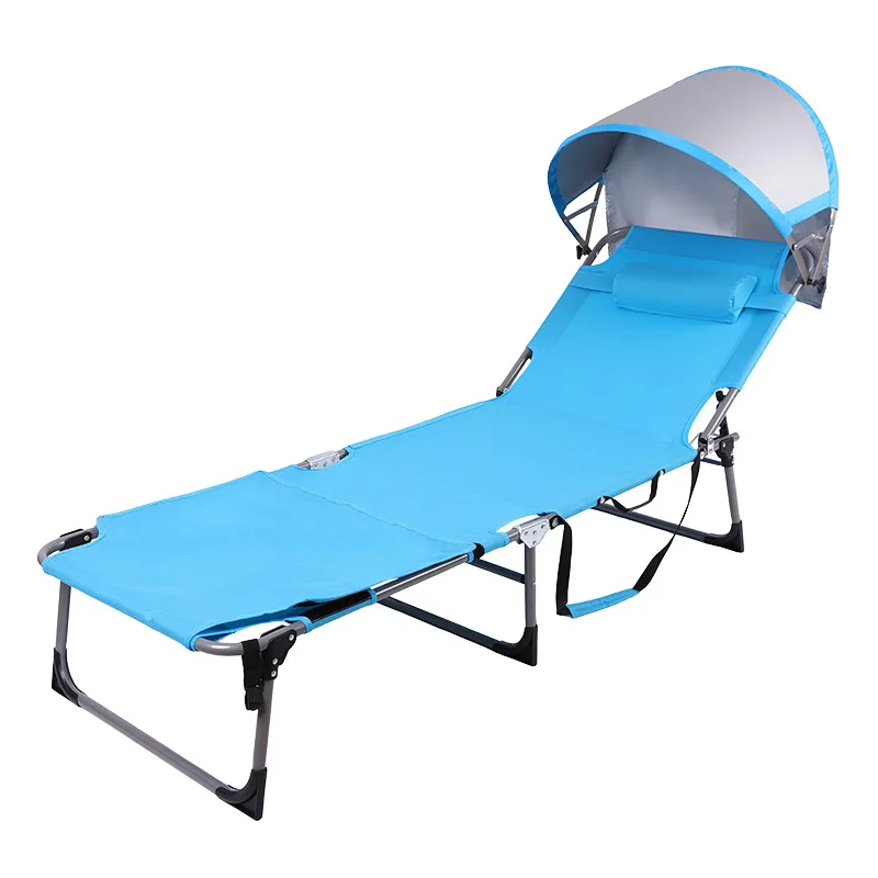 Outdoor camping beach lounger folding chair with sunshade, Oxford cloth and metal frame - Three Dog Days