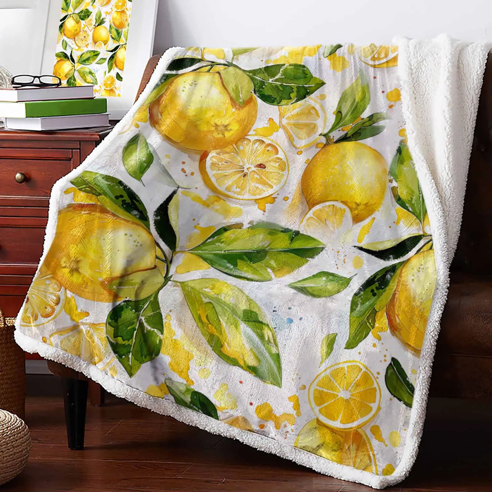 Lemon Leaves Watercolor Cashmere Blanket Warm Winter Soft Throw Blankets for Beds Sofa Wool Blanket Bedspread