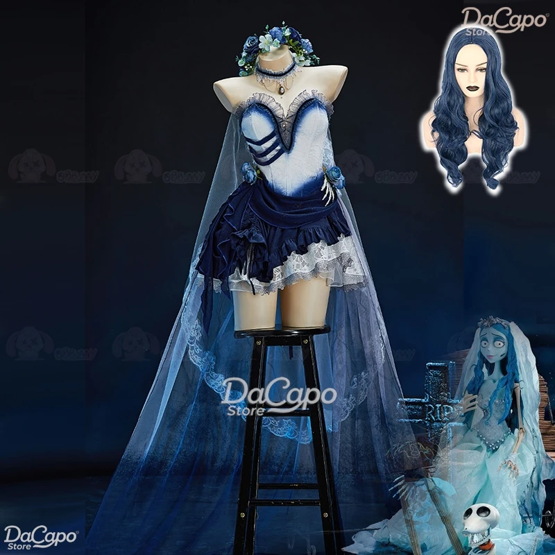 

Halloween Corpse Masquerade Bride Emily Cosplay Fancy Costume Wig Zombie Ghost Party Dress up Women Sexy Scary Gothic Dress Suit