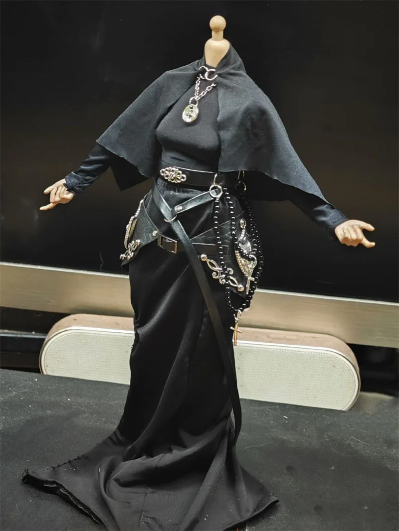 In Stock 1/6 Scale Female Fashion Trends Handsome Cool Dark Style Black Shawl Dress Fit 12inch Action Figure Model Toys