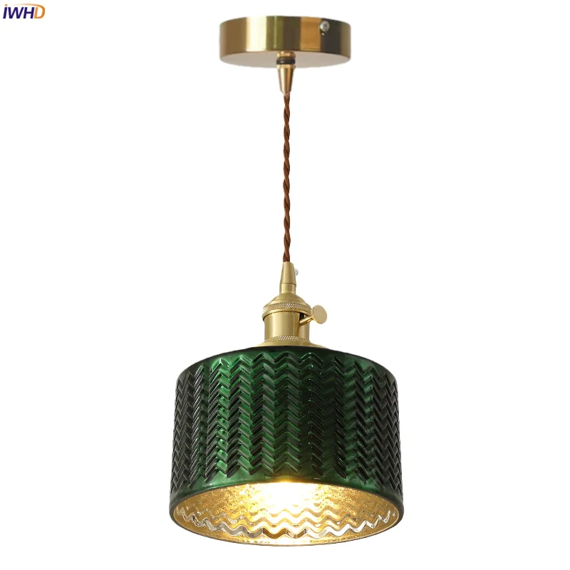 

IWHD Green Glass LED Pendant Lamp Bedroom Dining Room Decor Bathroom Interior Lighting Japan Wabi Sabi Pendant Light Hanglamp